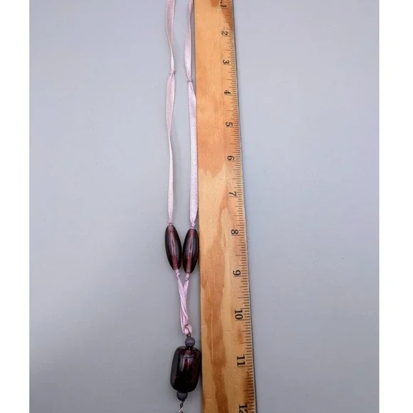 Pink Ribbon Negligee Necklace with Purple‎ Dangling Beads - Picture 3 of 4